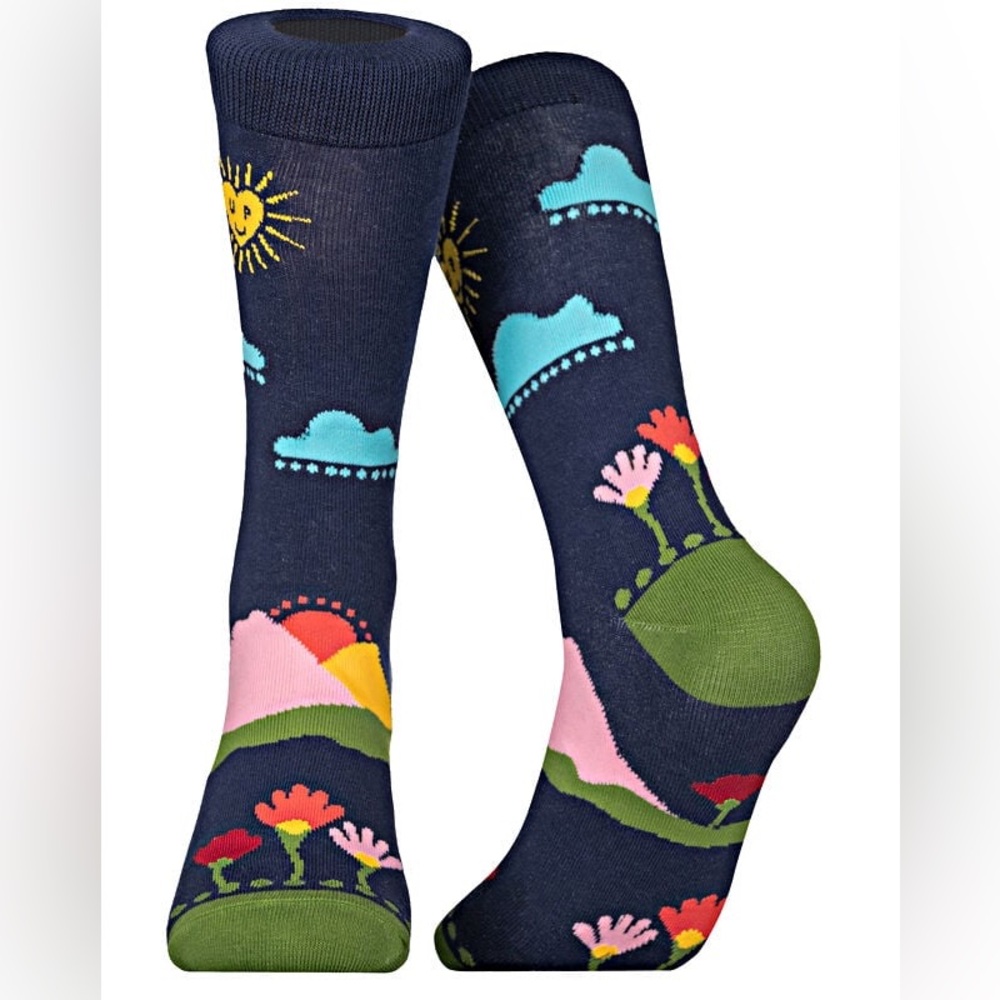 Uncommon Pair Alpine Bloom Colorful Rainbow Patterned Crew Socks Kidcore Fairy